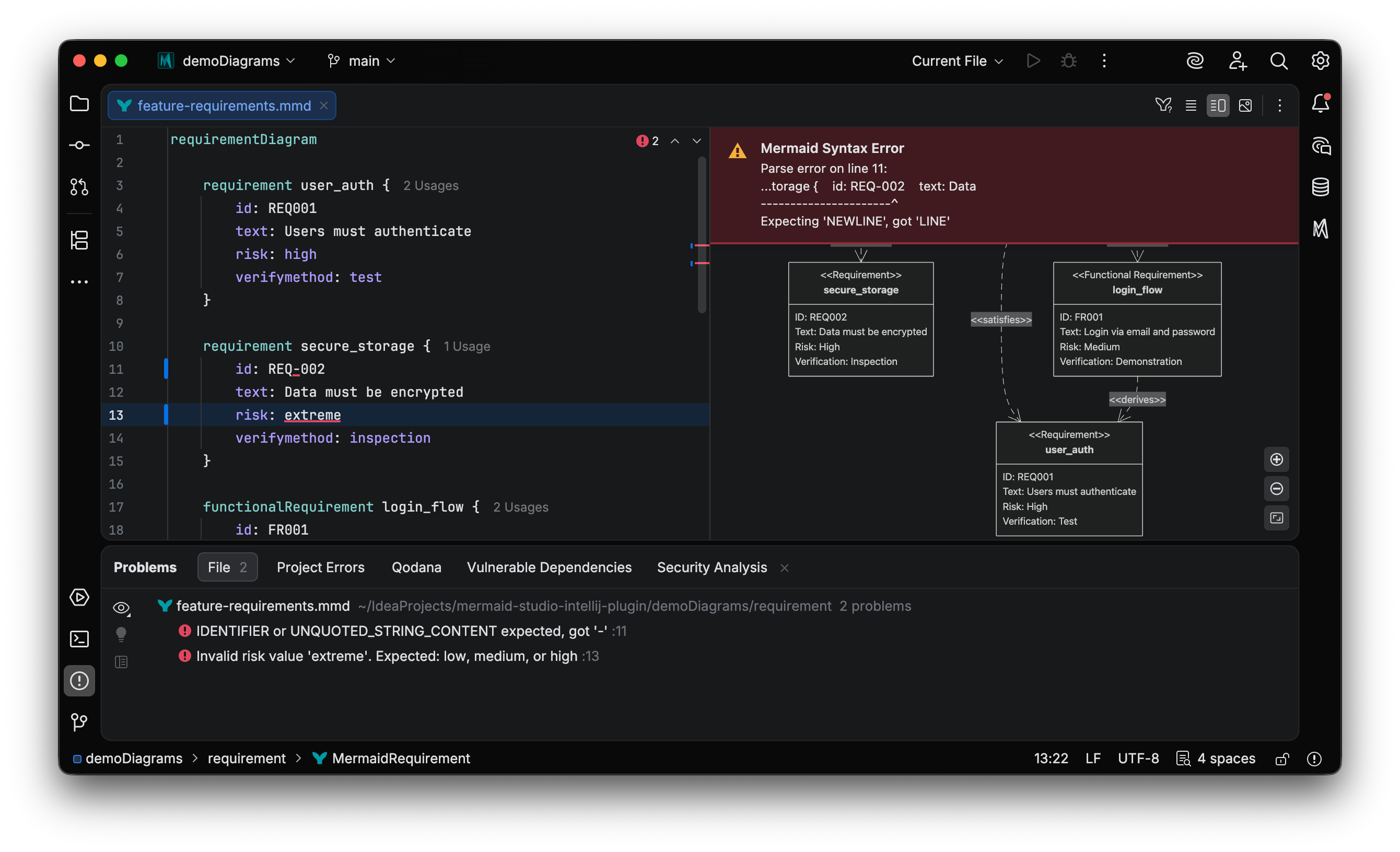 Inline validation errors with quick-fix suggestions