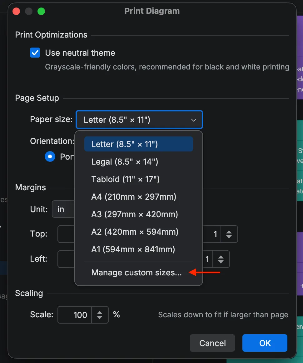 Manage custom sizes