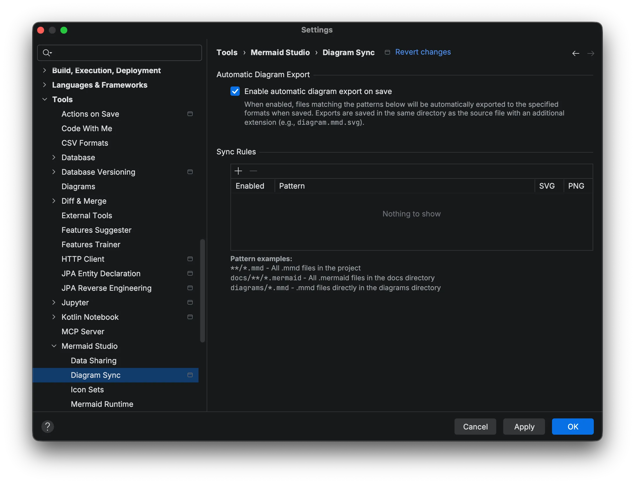 Diagram Sync settings