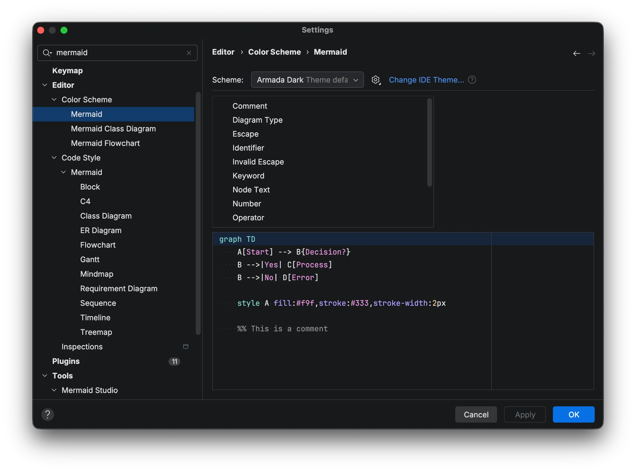 Color scheme settings